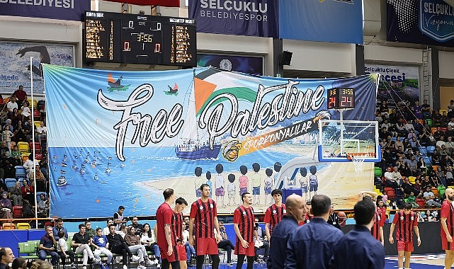 Büyükşehir Belediyespor - Gaziantep Basketbol Maçında Gazze'ye Destek Pankartı Açıldı